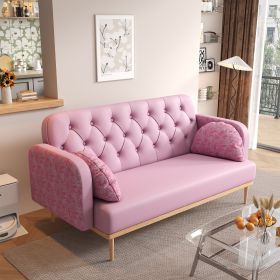 Elegant Pink Tulip Loveseat Sofa | Modern Two-Seater with Tulip Pattern & Dumpling-Shaped Throw Pillows