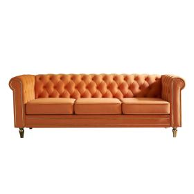 Glamorous Orange Chesterfield Velvet Sofa - 84.65” Luxe Living Room Centerpiece