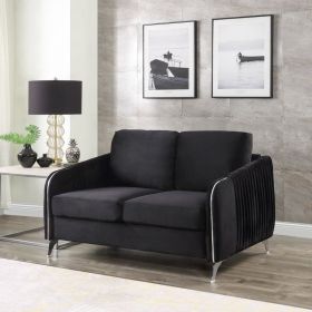 Hathaway 54" Black Velvet Modern Chic Loveseat Couch