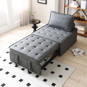Chic Dark Grey Faux Leather Ottoman: Multi-Functional Lazy Chair & Pull-Out Sofa Bed