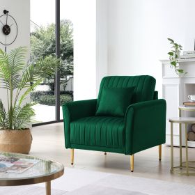 Luxurious Green Velvet Channel-Tufted Accent Chair | Stylish Single Living Room Sofa with Modern Elegance