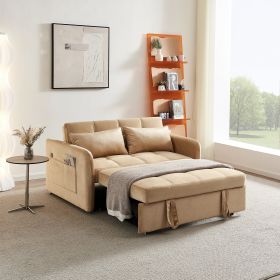 Luxurious 55.5" Khaki Velvet Twin Pull-Out Sofa Bed | Elegant Multi-Functional Comfort