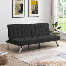 Sleek Black Futon Sofa Bed with Wood Frame & Stainless Legs – Stylish & Versatile