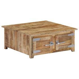 Rustic Solid Mango Wood Coffee Table 27.6"x27.6" | Square Brown Low Profile Accent Table for Living Room