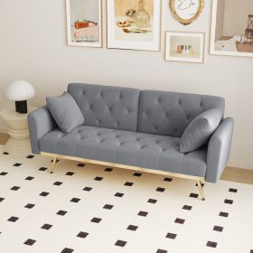 LUXE GRAY VELVET SOFA BED | 68" Nailhead Trim, Throw Pillow - Ultimate Comfort & Style