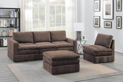 Chic 5-Piece Modular Sofa Set in Mink Morgan Fabric: 2 Arm Chairs, 2 Armless Chairs & Ottoman – Plush Contemporary Living Room Furniture
