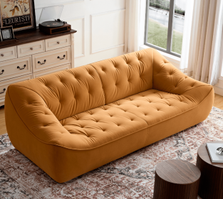 Ultra-Cozy Orange Sofa with Removable Pillows | Durable Fabric & Solid Wood Frame | Stylish, Comfort-First Design