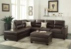 Luxurious Espresso Faux Leather 3-PC Reversible Sectional Sofa Set | Contemporary Living Room Furniture w/ Chaise & Ottoman