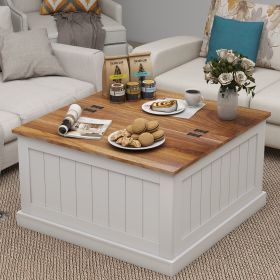 COZY RUSTIC FARMHOUSE COFFEE TABLE | 31.5" SQUARE WOOD CENTERPIECE WITH LIFT TOP