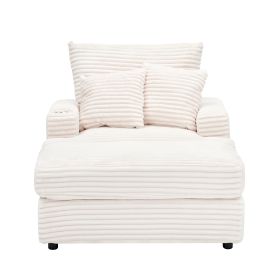 Luxurious Spring Corduroy Armchair & Ottoman Set | Ultra-Comfort Single Sofa with Cup Holder | Cozy Living Room & Bedroom Seating
