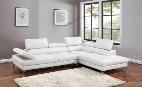 Luxurious White Faux Leather Sectional Sofa Set | 2-Piece Modern Living Room Couch, Right-Facing Chaise, Left-Facing Sofa