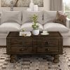 Solid Wood Rectangle Coffee Table for Living Room, 40-Inch Antique Coffee Table with 4 Drawers