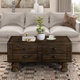Solid Wood Rectangle Coffee Table for Living Room, 40-Inch Antique Coffee Table with 4 Drawers