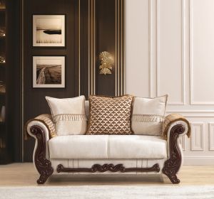 Carmen Traditional Style Loveseat Made With Chenille Upholstery wood in Beige Color