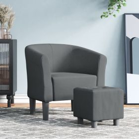 Tub Chair with Footstool Dark Gray Fabric