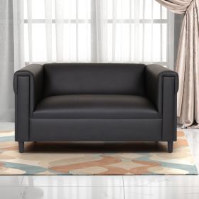 Black Broadway Faux Leather Loveseat Sofa for Living Room
