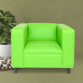 Stylish Green Faux Leather Sofa Chair | Modern Living Room & Bedroom Accent | Solid Wood Frame