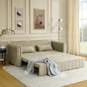 3 in 1 Pull-Out Bed Sleeper, Modern Upholstered 3 Seats Lounge Sofa & Couches with Rolled Arms Decorated with Copper Nails