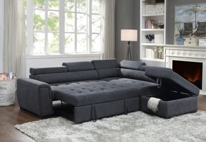 Luxurious Haris 97" Dark Gray Sleeper Sofa Sectional | Adjustable Headrest | Hidden Storage Ottoman | Modern Elegance