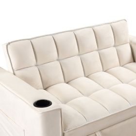 55.3" Milky White 4-in-1 Multi-Functional Sofa Bed with USB Port & Cup Holder – Ideal for Living Rooms & Apartments