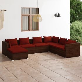 Luxurious 7-Piece Brown Poly Rattan Patio Lounge Set with Plush Cushions | Stylish Outdoor Seating