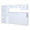 STYLISH WHITE TWIN MURPHY BED | STORAGE DRAWERS, OPEN SHELVES & BUILT-IN WARDROBE – SPACE-SAVING FURNITURE