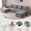 [VIDEO provided][New]115*58" Chenille Modular Sectional Sofa,U Shaped Reversible Couch,Free Combination,6 Seat Sleeper Sofa Bed with Ottoman