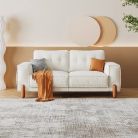 Couches for Living Room, Modern Teddy Fabric Upholstered Sofa Tufted Couch with Square Arm and 4 Solid Wood Legs 2 Pillows Decor for Living Room