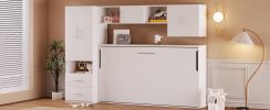 STYLISH WHITE TWIN MURPHY BED | STORAGE DRAWERS, OPEN SHELVES & BUILT-IN WARDROBE – SPACE-SAVING FURNITURE