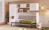 STYLISH WHITE TWIN MURPHY BED | STORAGE DRAWERS, OPEN SHELVES & BUILT-IN WARDROBE – SPACE-SAVING FURNITURE