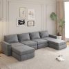[VIDEO provided][New]115*58" Chenille Modular Sectional Sofa,U Shaped Reversible Couch,Free Combination,6 Seat Sleeper Sofa Bed with Ottoman