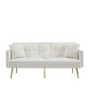 Luxurious Cream White Velvet Futon Sofa Bed with Elegant Gold Metal Legs | Stylish & Versatile Seating