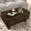 Solid Wood Rectangle Coffee Table for Living Room, 40-Inch Antique Coffee Table with 4 Drawers
