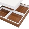 TRENDY 360° ROTATING WHITE SQUARE COFFEE TABLE – 2-TIER FARMHOUSE WOOD CENTERPIECE W/ DETACHABLE TRAYS & STORAGE