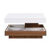 TRENDY 360° ROTATING WHITE SQUARE COFFEE TABLE – 2-TIER FARMHOUSE WOOD CENTERPIECE W/ DETACHABLE TRAYS & STORAGE