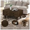 Solid Wood Rectangle Coffee Table for Living Room, 40-Inch Antique Coffee Table with 4 Drawers
