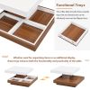TRENDY 360° ROTATING WHITE SQUARE COFFEE TABLE – 2-TIER FARMHOUSE WOOD CENTERPIECE W/ DETACHABLE TRAYS & STORAGE