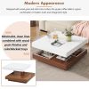 TRENDY 360° ROTATING WHITE SQUARE COFFEE TABLE – 2-TIER FARMHOUSE WOOD CENTERPIECE W/ DETACHABLE TRAYS & STORAGE