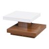TRENDY 360° ROTATING WHITE SQUARE COFFEE TABLE – 2-TIER FARMHOUSE WOOD CENTERPIECE W/ DETACHABLE TRAYS & STORAGE