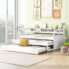 Elegant Twin XL Wood Daybed with 2 Trundles & 3 Storage Cubbies | USB Charging, Light Included – White