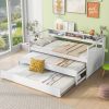 Elegant Twin XL Wood Daybed with 2 Trundles & 3 Storage Cubbies | USB Charging, Light Included – White