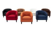 Vibrant Orange Linen Barrel Accent Chair | Nailhead Trim & Solid Wood Legs | Stylish Living Room Seating