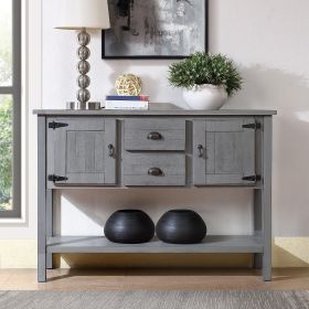 48" SOLID WOOD SIDEBOARD CONSOLE TABLE | 2 DRAWERS, CABINETS & BOTTOM SHELF STORAGE (Color: as Pic)