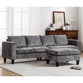 Ultimate 5-Seat Modular Sofa with Storage Ottoman | Convertible L-Shaped Sectional Couch | Reversible Chaise & Riveted Design (Color: Gray)