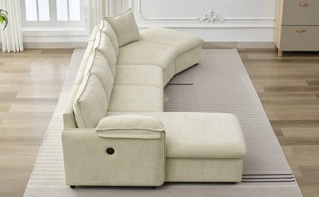 LUXURY 146.9" L-SHAPED SECTIONAL SOFA BED W/ STORAGE OTTOMAN, CHAISE & USB PORTS | PULL-OUT COUCH FOR LIVING ROOM (Color: as Pic)