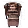 Tub Chair with Footstool Brown Faux Leather